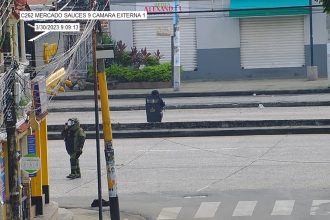 Las cámaras de la Corporación para la Seguridad Ciudadana de Guayaquil observa el accionar del grupo antiexplosivos de la Policía.